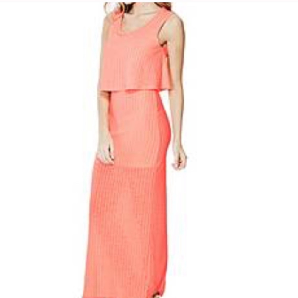 Guess Daisy Coral Ribbed Layer Maxi Dress